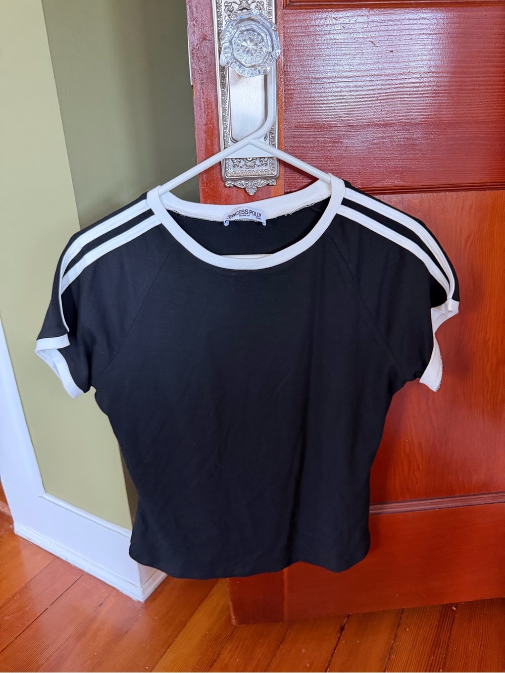 Princess Polly Black Short Sleeve Tee with White Trim